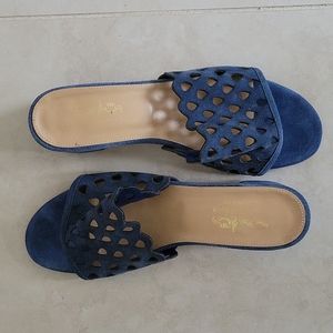 Italian made blue suede shoes/slides